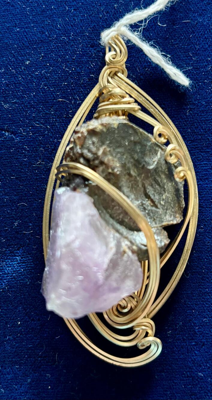 Natural Purple Flourite Crystal Custom Made Wire Wrapped Pendant 3.5 x 1.5 New